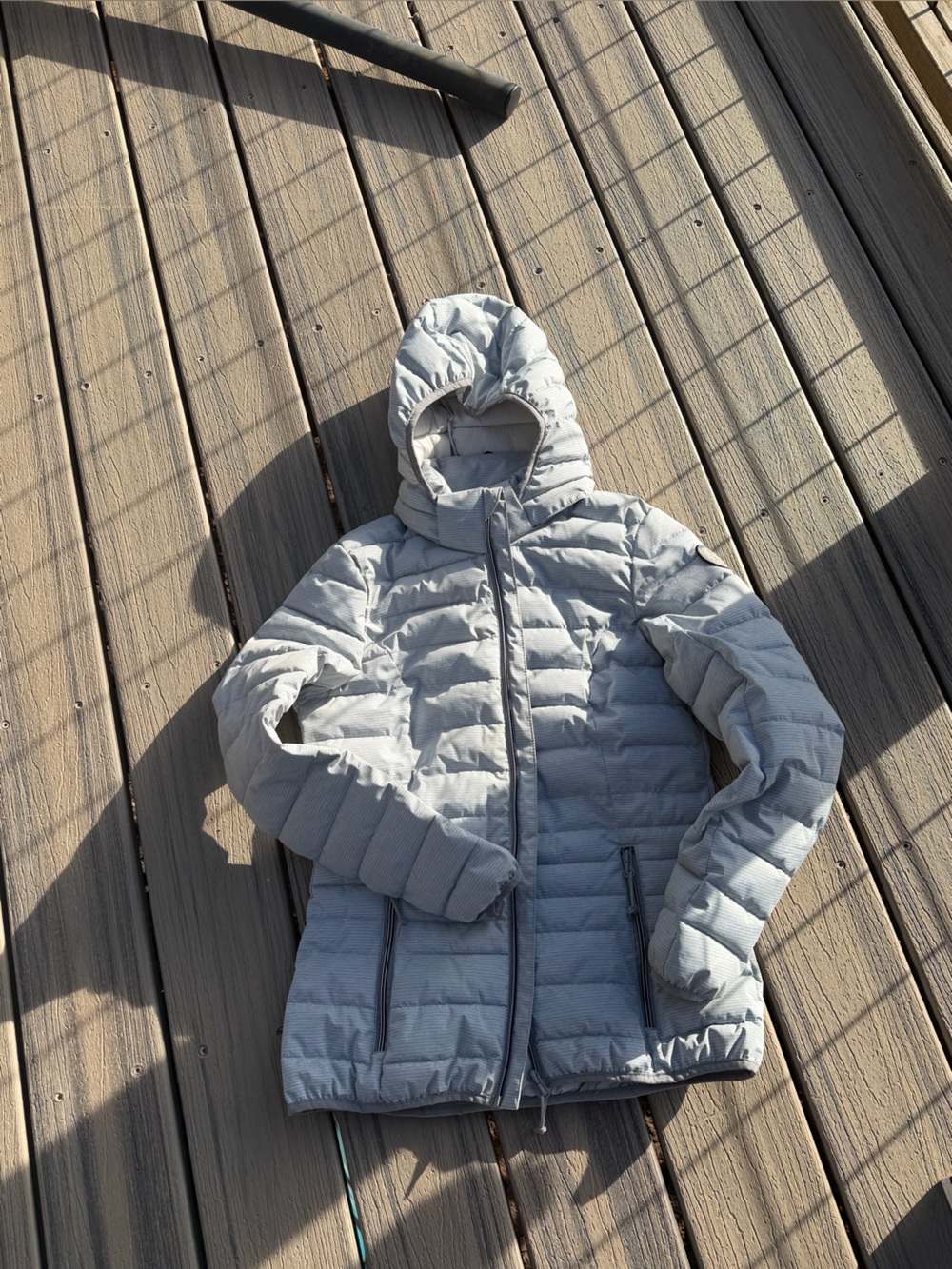 Light Gray Women's Puffer Jacket with Hood